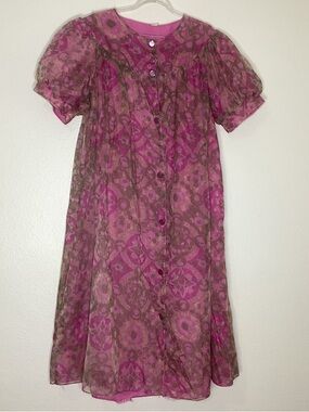 Vintage Handmade Floral House Dress Purple Green M/L